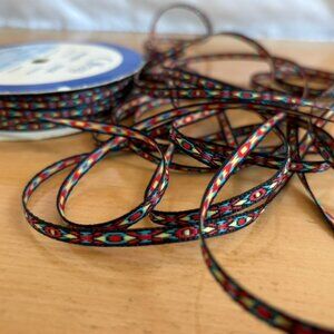 Vintage Swedish Fabric Ribbon Trim-25.5 yard piece-Red green black & gold